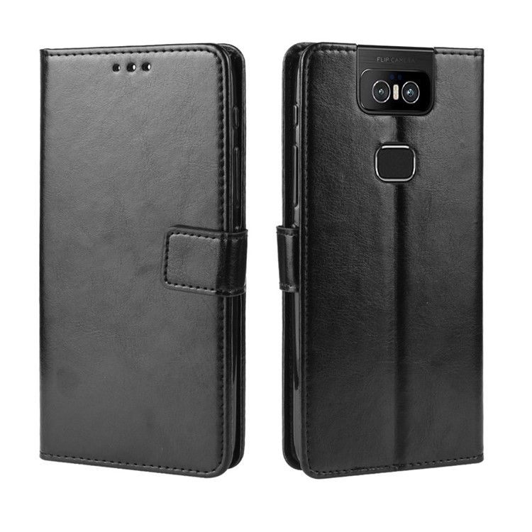 Crazy Horse Leather Stand Wallet Case for Asus Zenfone 6 ZS630KL/Zenfone 6z/Zenfone 6 2019 - Black-2