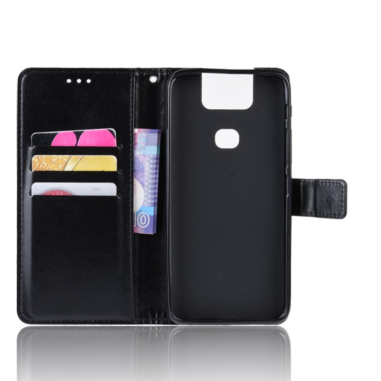 Crazy Horse Leather Stand Wallet Case for Asus Zenfone 6 ZS630KL/Zenfone 6z/Zenfone 6 2019 - Black-4