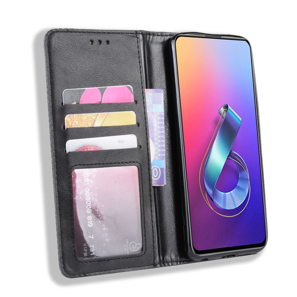 Vintage Style PU Leather Wallet Phone Cover for Asus Zenfone 6 ZS630KL/Zenfone 6z/Zenfone 6 2019 - Black-5