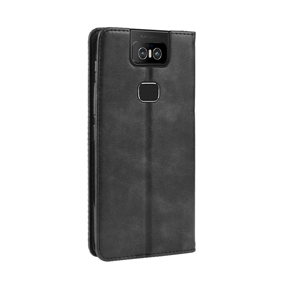 Vintage Style PU Leather Wallet Phone Cover for Asus Zenfone 6 ZS630KL/Zenfone 6z/Zenfone 6 2019 - Black-7