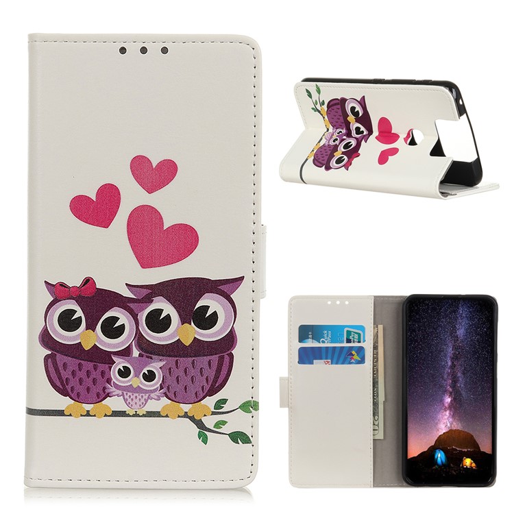 Pattern Printing Wallet Stand Leather Shell for Asus Zenfone 6 ZS630KL - Sweet Owl Family-1