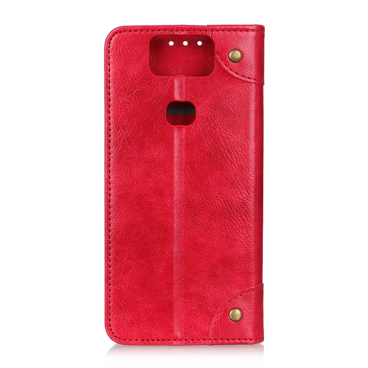 Auto-absorbed Split Leather+TPU Phone Case with Wallet Slot for Asus Zenfone 6 ZS630KL - Red-4