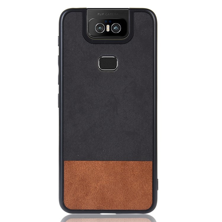 Jeans Cloth Bi-color Splicing PU Leather Coated PC TPU Hybrid Cover Mobile Phone Shell for Asus Zenfone 6 ZS630KL - Black-2