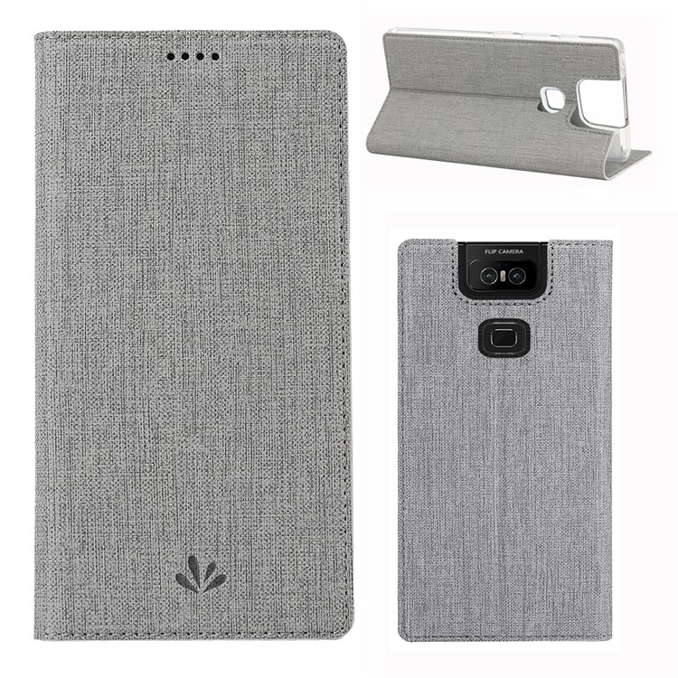 VILI DMX Cross Texture Stand Leather Card Holder Case for Asus Zenfone 6 ZS630KL - Grey-1