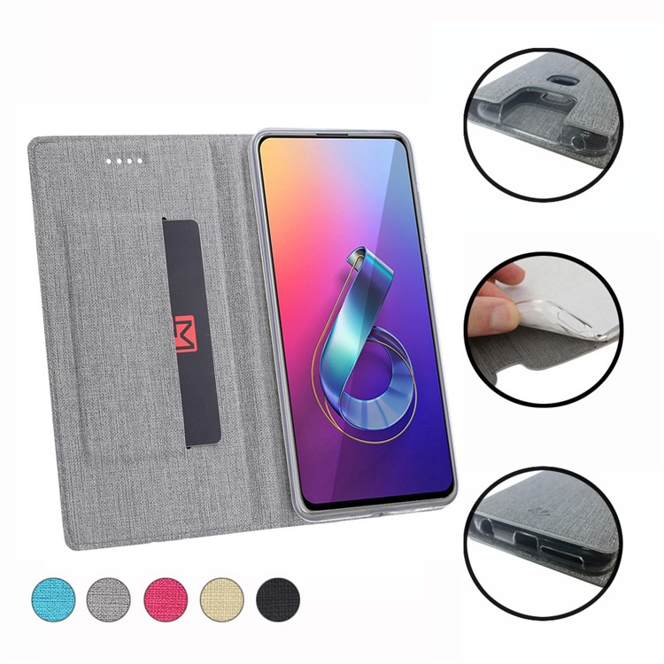 VILI DMX Cross Texture Stand Leather Card Holder Case for Asus Zenfone 6 ZS630KL - Grey-15