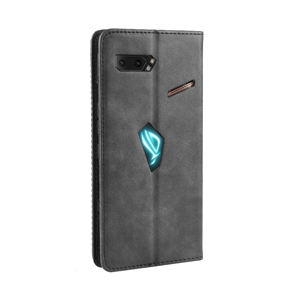 Retro Auto-absorbed PU Leather Wallet Cover Case for Asus ROG Phone II ZS660KL - Black-5