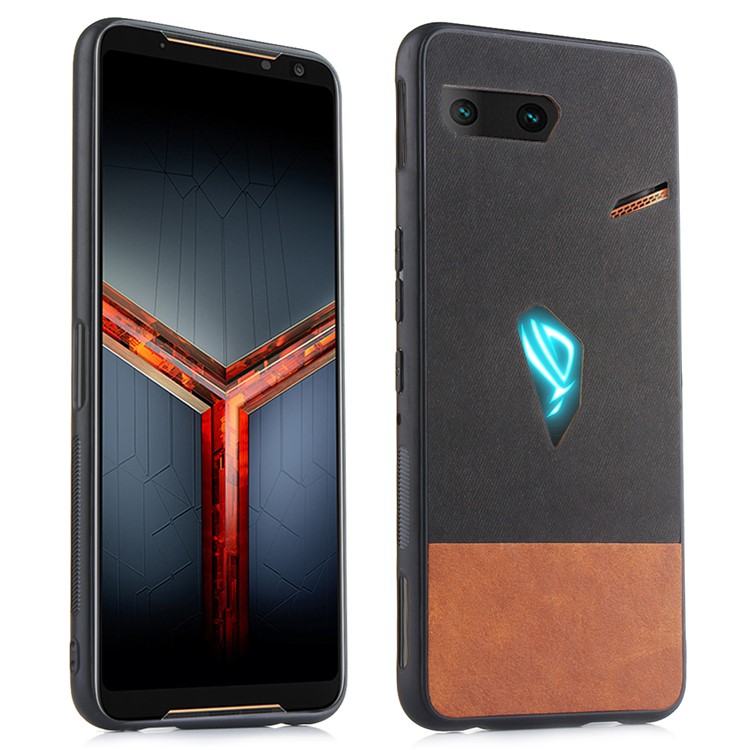 Dual Color Splicing PU Leather Coated PC + TPU Hybrid Case for Asus ROG Phone (ZS600KL) - Black-1