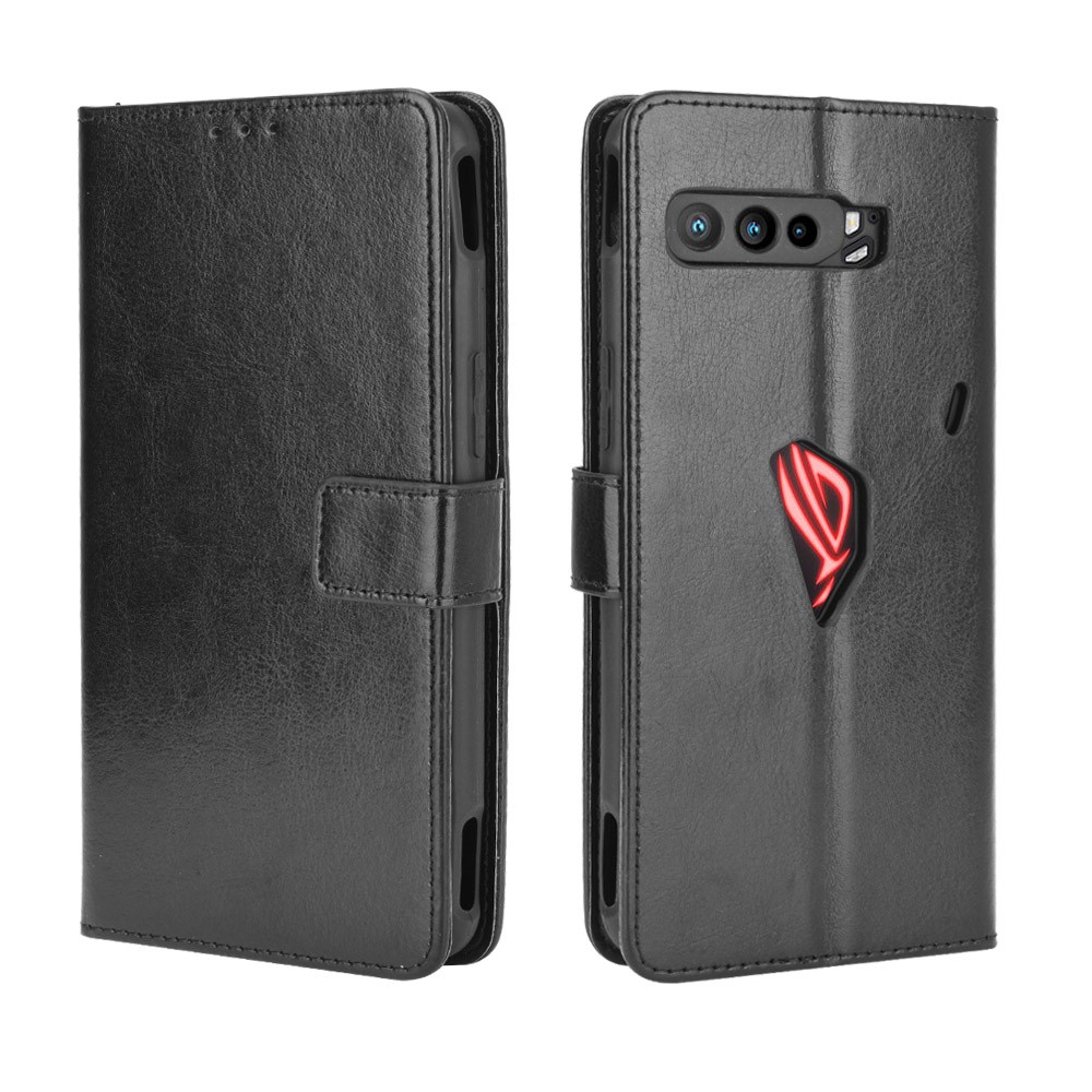 Crazy Horse Texture Wallet Stand Leather Phone Case with Logo Hole for Asus ROG Phone 3/ZS661KS/ROG Phone 3 Strix - Black-2