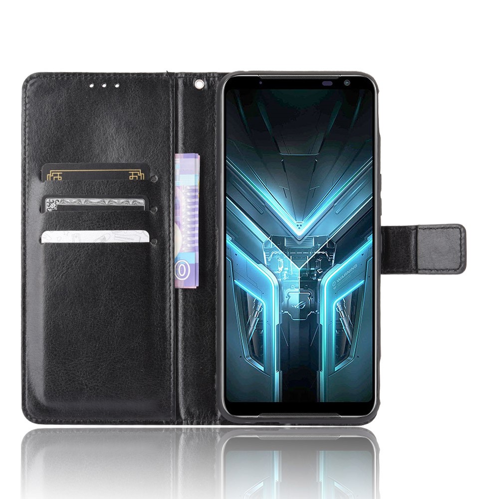 Crazy Horse Texture Wallet Stand Leather Phone Case with Logo Hole for Asus ROG Phone 3/ZS661KS/ROG Phone 3 Strix - Black-5