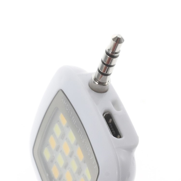 3.5mm Mini Portable 16-LED Selfie Flash and Fill Light for iPhone iPad Samsung Sony - White-3