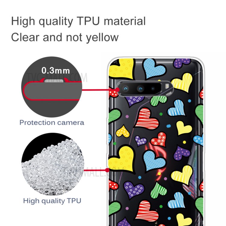 Pattern Printing Clear TPU Cell Phone Case Cover for Asus ROG Phone 3 ZS661KS - Hearts-3