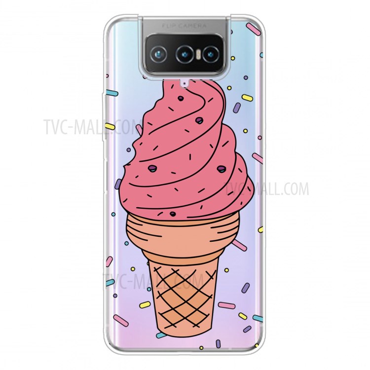 Pattern Printing Clear TPU Case for Asus Zenfone 7 Pro ZS671KS - Pink Ice Cream-1