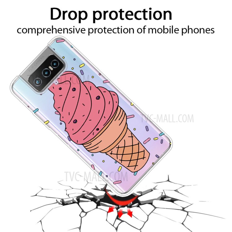 Pattern Printing Clear TPU Case for Asus Zenfone 7 Pro ZS671KS - Pink Ice Cream-2