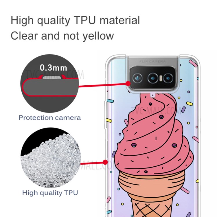 Pattern Printing Clear TPU Case for Asus Zenfone 7 Pro ZS671KS - Pink Ice Cream-3