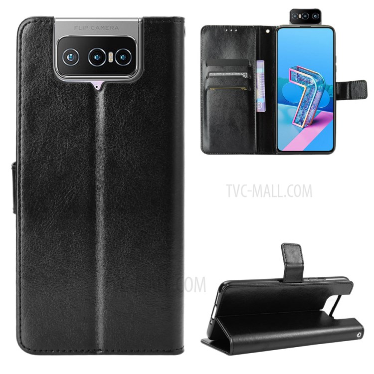 Crazy Horse Texture Wallet Leather Cover for Asus Zenfone 7 ZS670KS/7 Pro ZS671KS - Black-1