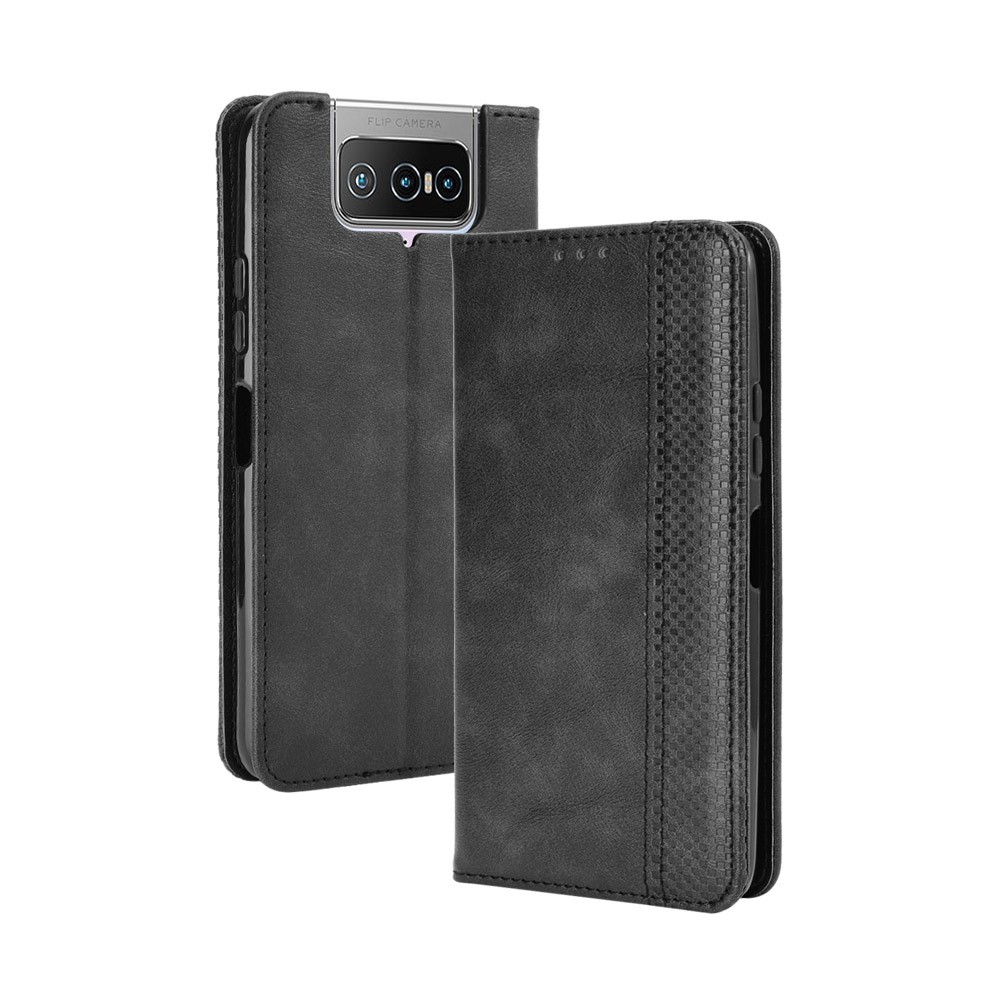 Auto-absorbed Retro PU Leather Cover for Asus Zenfone 7 Pro ZS671KS/Zenfone 7 ZS670KS - Black-2