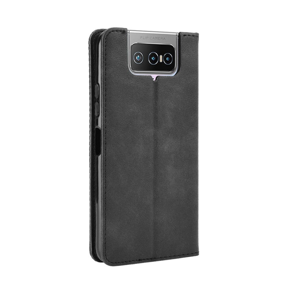 Auto-absorbierte Retro-PU-Lederabdeckung Für Asus Zenfone 7 Pro ZS671KS / ZENFONE 7 ZS670ks - Schwarz