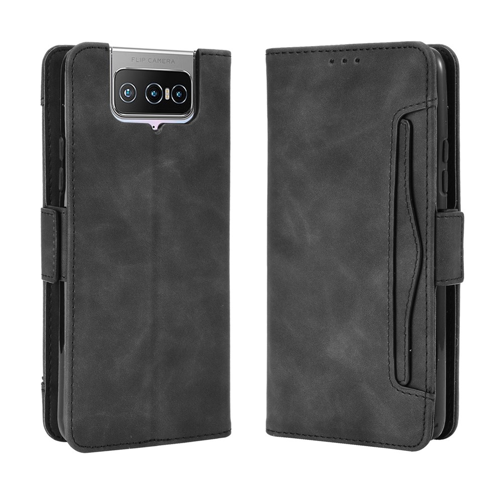 Protector de Stand de Billetera de Billetera de Cuero de Múltiples Ranuras Para Asus Zenfone 7 Zs670k/zenfone 7 Pro ZS671KS - Negro