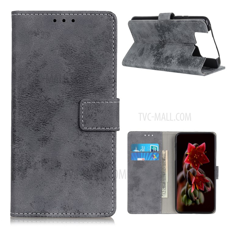 PU Leather Protector Wallet Stand Retro Phone Cover for Asus Zenfone 7 ZS670KS/7 Pro ZS671KS - Grey-1