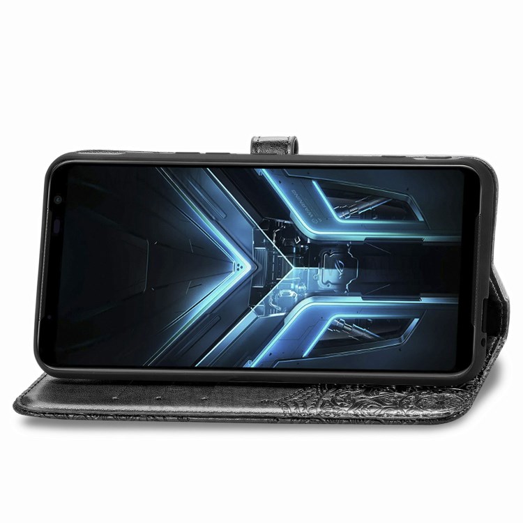 Embossed Mandala Flower Wallet Leather Shell for Asus ROG Phone 3 ZS661KS - Black-6