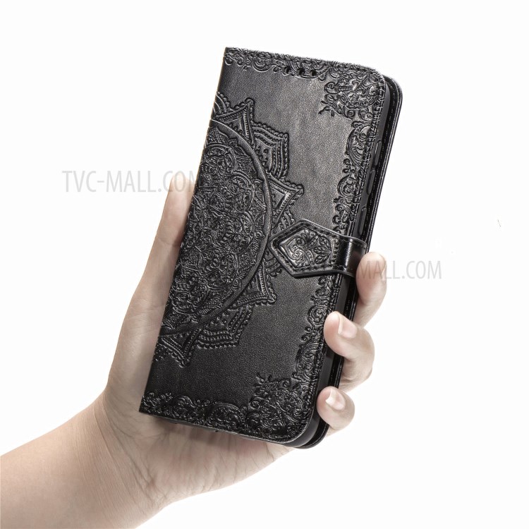 Embossed Mandala Flower Wallet Leather Shell for Asus Zenfone 7 ZS670KS - Black-10