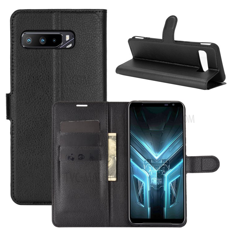 Litchi Texture Leather Wallet Phone Protective Case for Asus ROG Phone 3 ZS661KS - Black-2