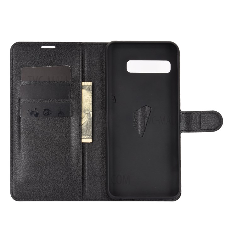 Litchi Texture Leather Wallet Phone Protective Case for Asus ROG Phone 3 ZS661KS - Black-4