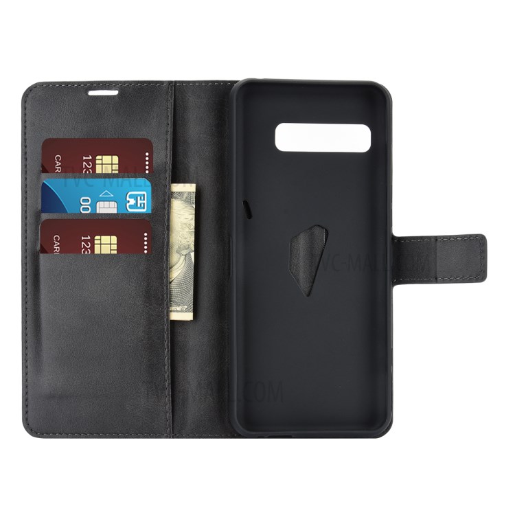 Square-Buckle Leather Phone Protective Shell with Wallet for Asus ROG Phone 3 ZS661KS - Black-8