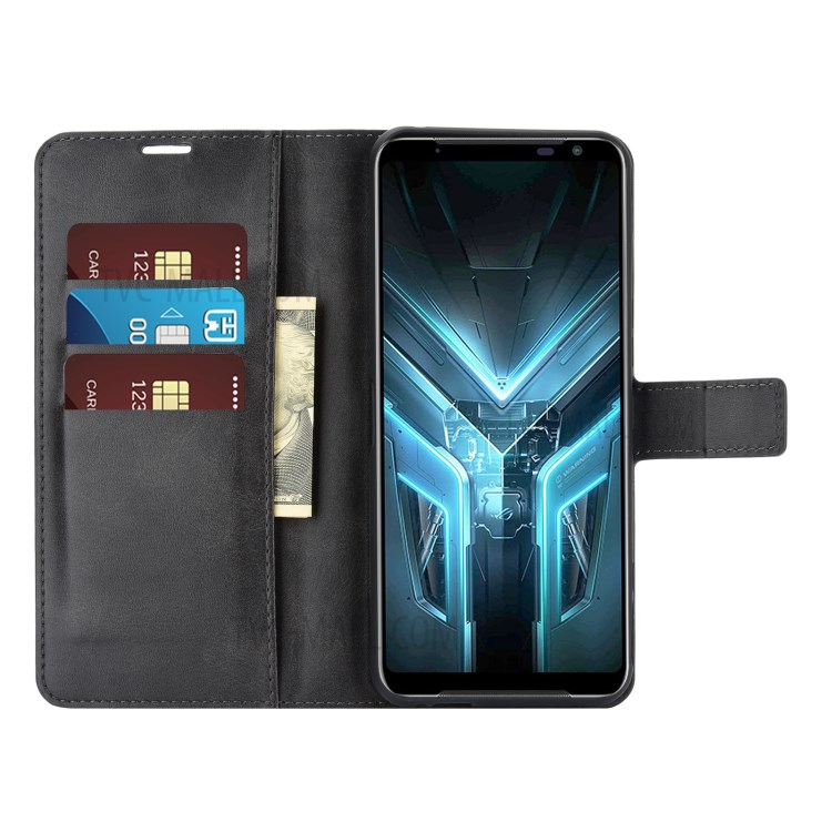 Square-Buckle Leather Phone Protective Shell with Wallet for Asus ROG Phone 3 ZS661KS - Black-9