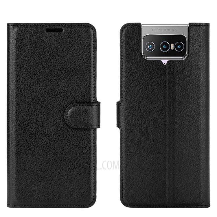 Litchi Texture Wallet Stand Leather Protector Cover for Asus Zenfone 7 ZS670KS - Black-2