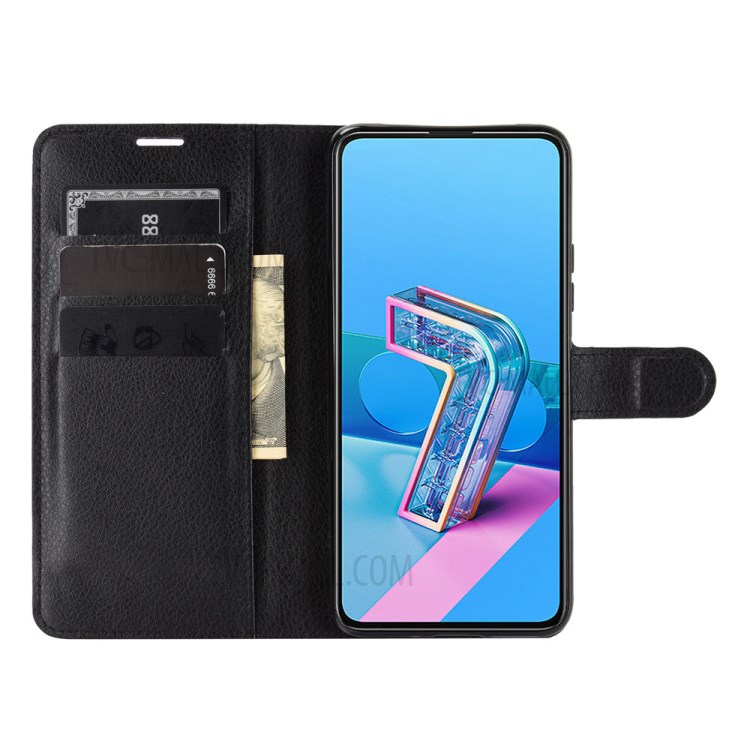 Litchi Texture Wallet Stand Leather Protector Cover for Asus Zenfone 7 ZS670KS - Black-4