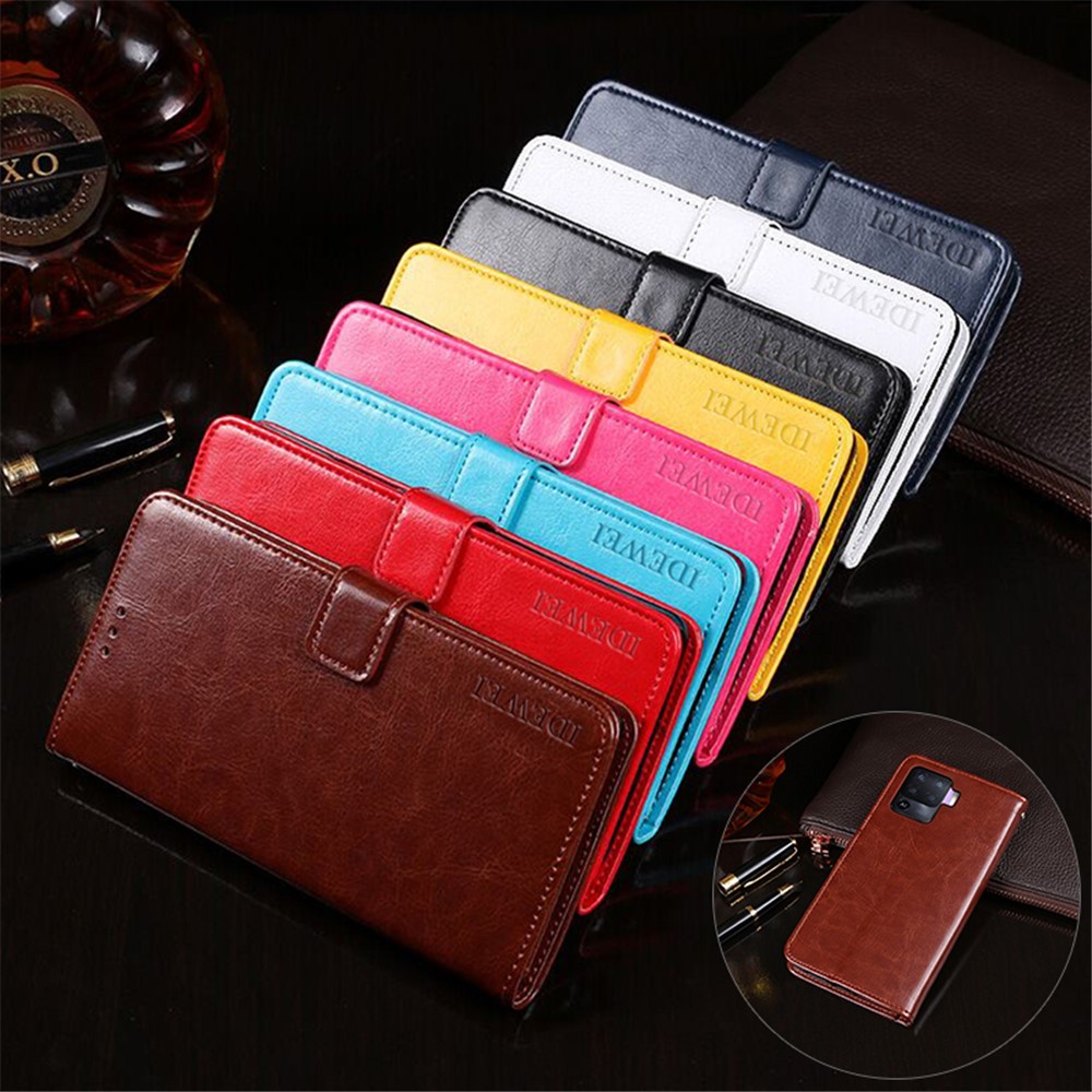 IDEWEI Folio Flip Crazy Horse Texture Leather Mobile Casing with Wallet Stand for Asus ROG Phone 5 - Brown-9