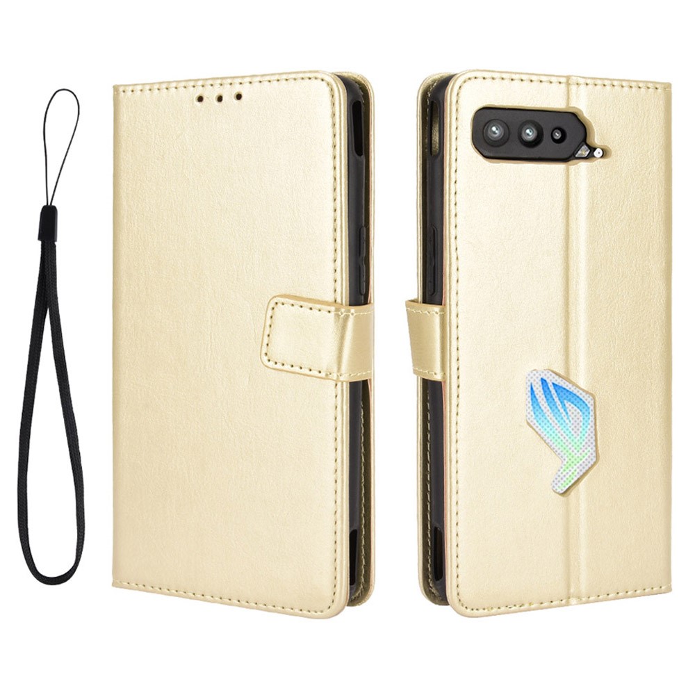 Crazy Horse Wallet Stand Leather Case with Strap for Asus ROG Phone 5 - Gold-1