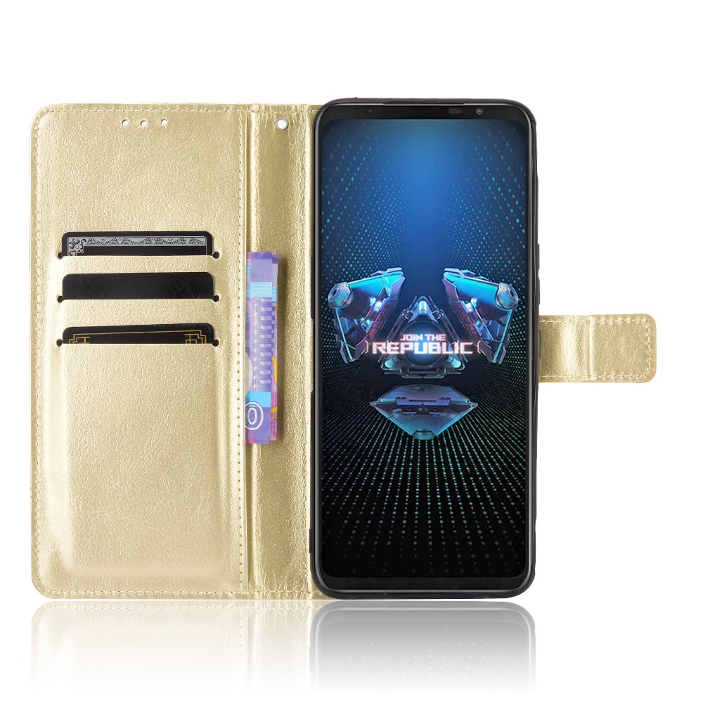 Crazy Horse Wallet Stand Leather Case with Strap for Asus ROG Phone 5 - Gold-6