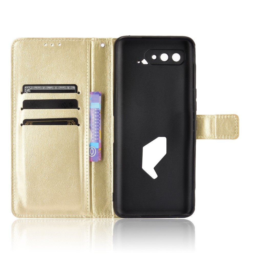 Crazy Horse Wallet Stand Leather Case with Strap for Asus ROG Phone 5 - Gold-7