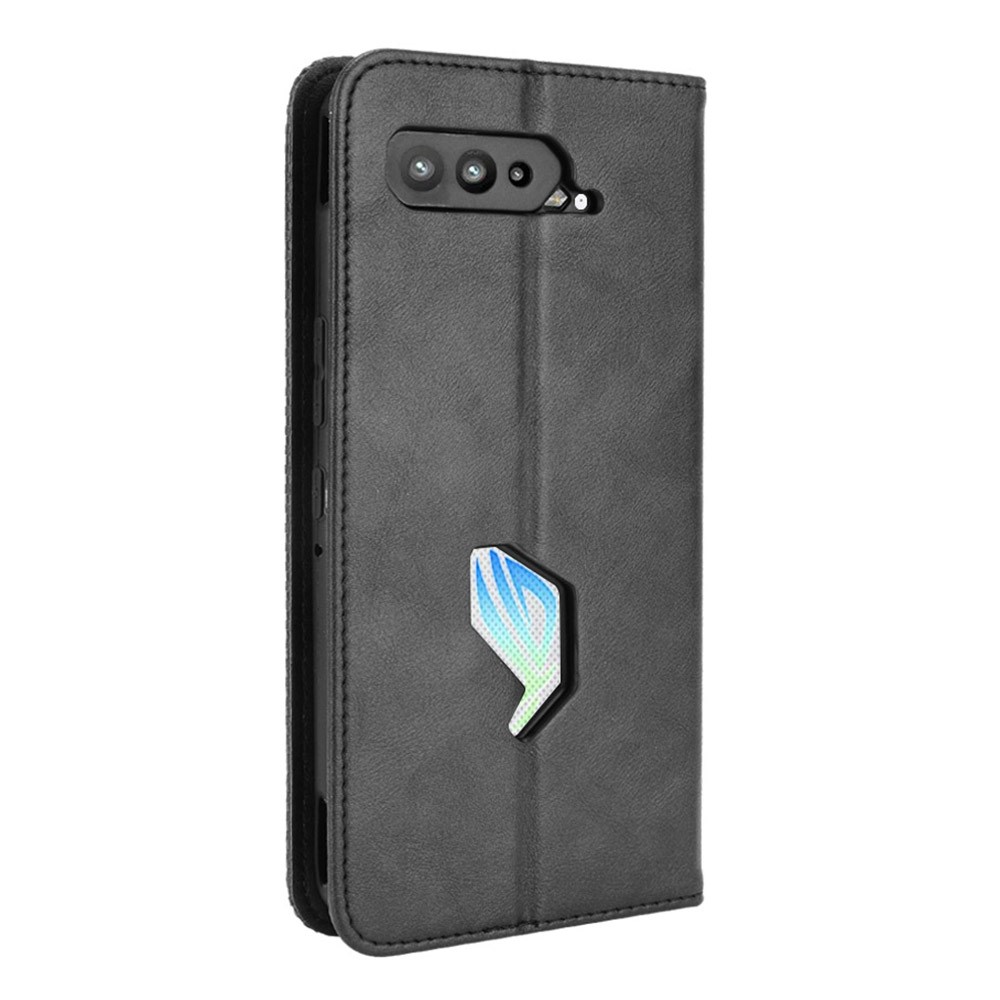 Magnetic Closure Vintage Style Phone Case Wallet Stand Leather Cover for Asus ROG Phone 5 - Black-3