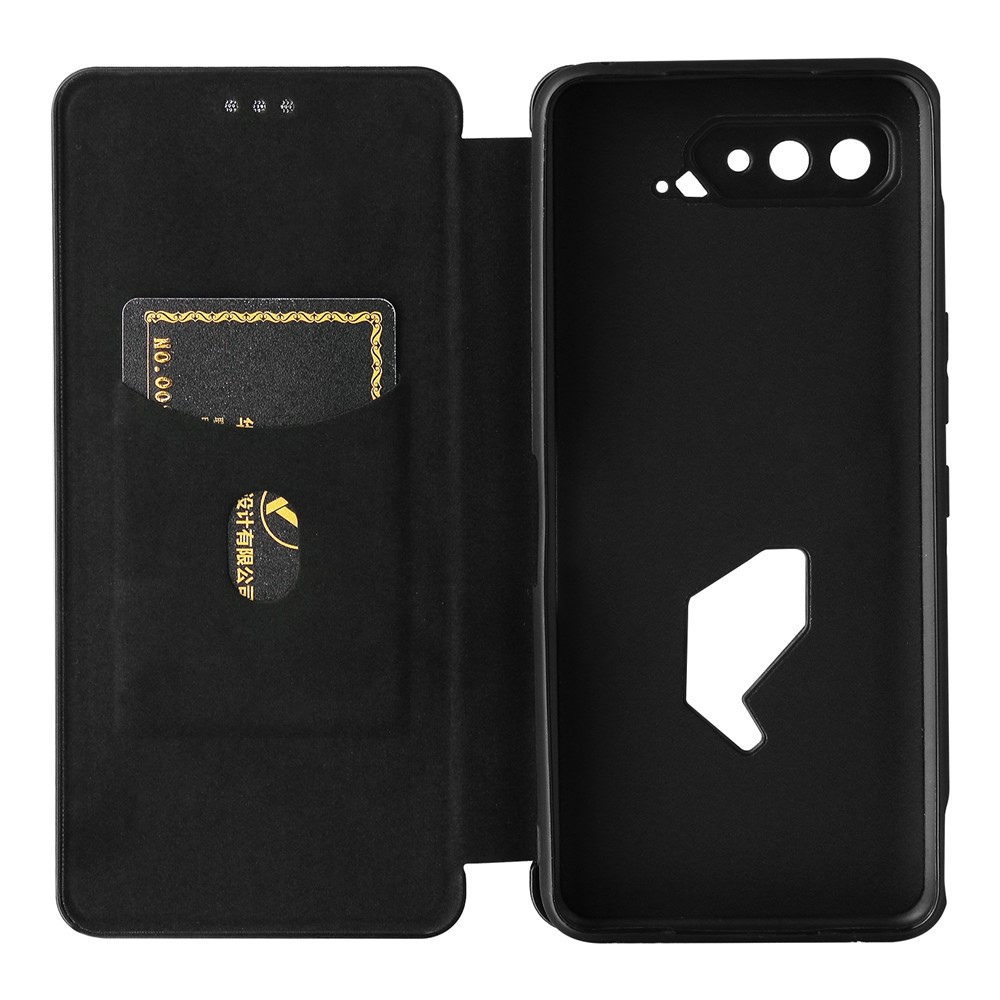 Carbon Fiber Texture Cell Phone Stand Cover for Asus ROG Phone 5 Auto-absorbed Leather Case - Black-10