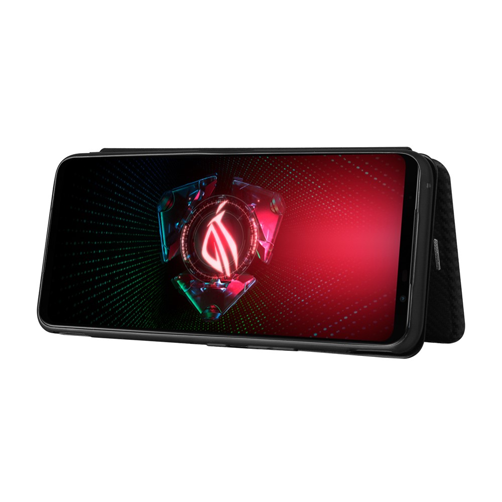 Carbon Fiber Texture Cell Phone Stand Cover for Asus ROG Phone 5 Auto-absorbed Leather Case - Black-3
