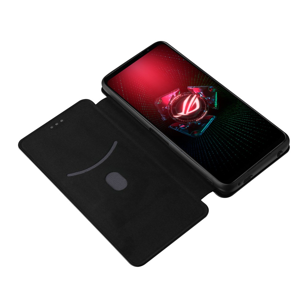 Carbon Fiber Texture Cell Phone Stand Cover for Asus ROG Phone 5 Auto-absorbed Leather Case - Black-4