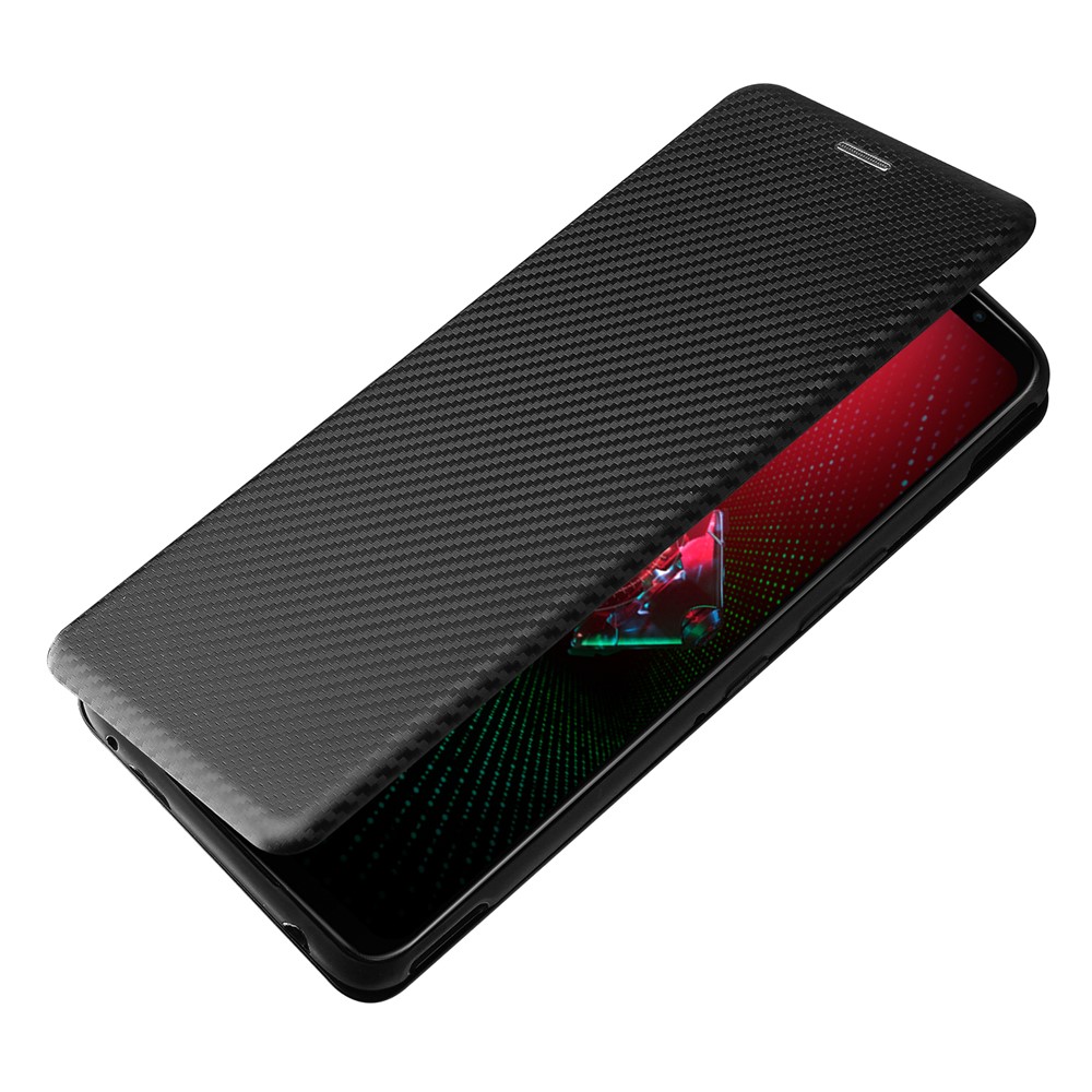 Carbon Fiber Texture Cell Phone Stand Cover for Asus ROG Phone 5 Auto-absorbed Leather Case - Black-7