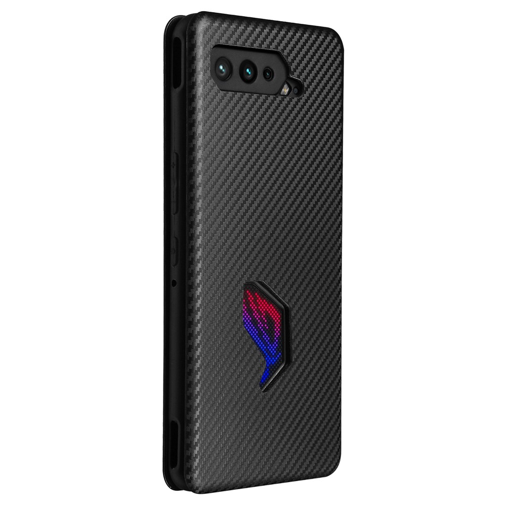 Carbon Fiber Texture Cell Phone Stand Cover for Asus ROG Phone 5 Auto-absorbed Leather Case - Black-9