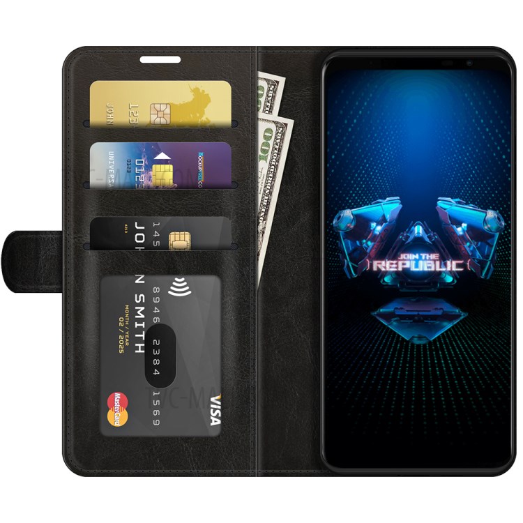 Crazy Horse Texture Stand Design Wallet Leather Case for Asus ROG Phone 5 - Black-3
