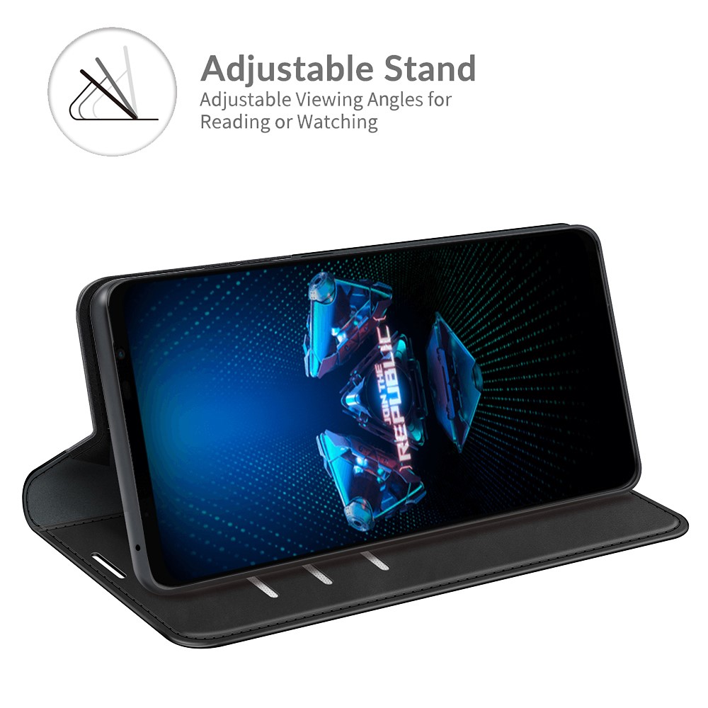 Skin-Touch Auto-absorbed Wallet Cover Leather Stand Shell for Asus ROG Phone 5 - Black-4