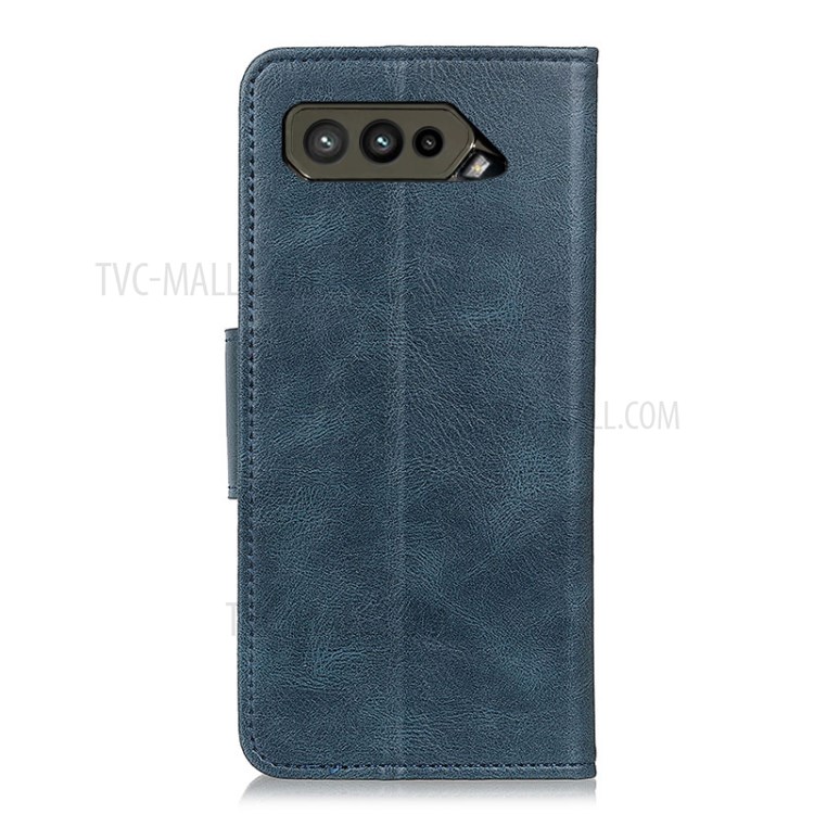 Crazy Horse Leather Wallet Stand Shell for Asus ROG Phone 5 - Blue-5