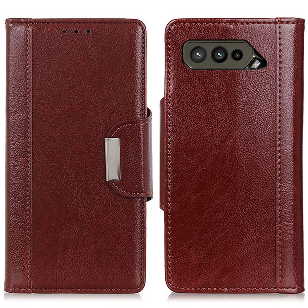 Wallet Design Full Protection PU Leather Phone Case with Stand for Asus ROG Phone 5 - Brown-1