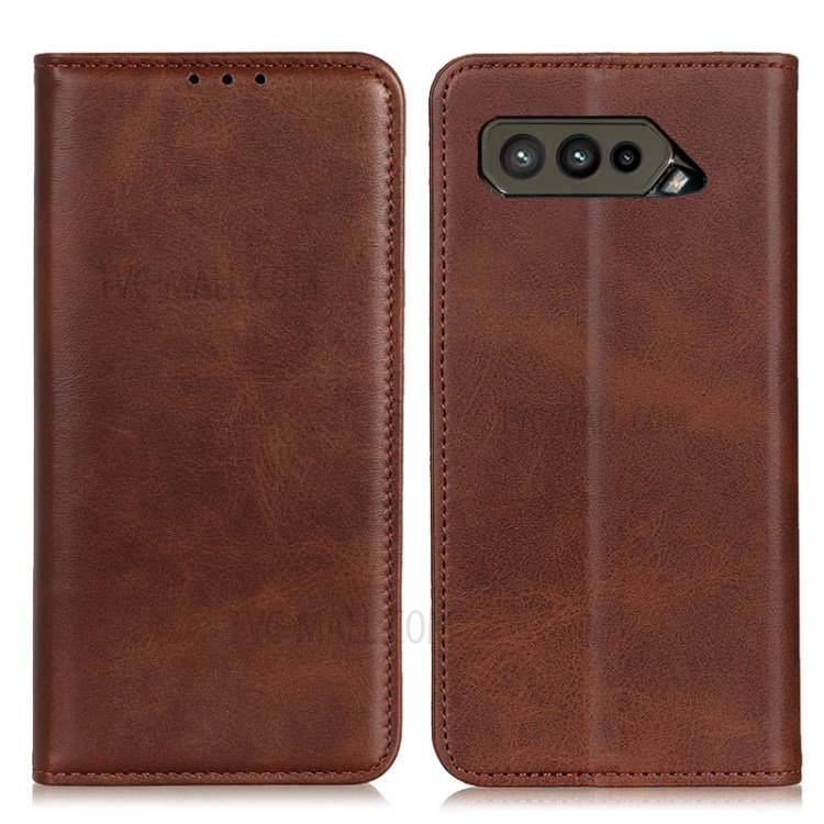 Auto-absorbed Split Leather Wallet Phone Cover with Stand Shell for Asus ROG Phone 5 - Coffee-1
