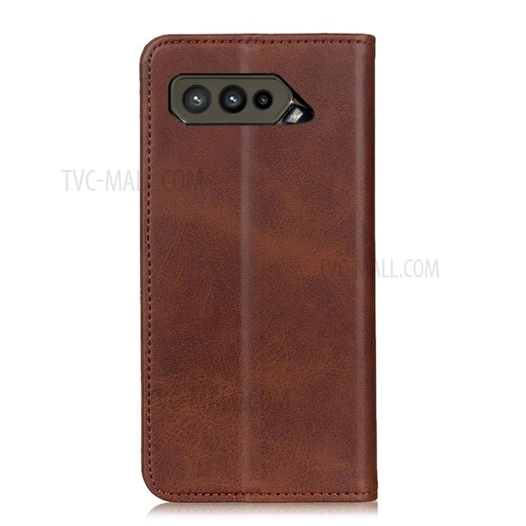Auto-absorbed Split Leather Wallet Phone Cover with Stand Shell for Asus ROG Phone 5 - Coffee-4