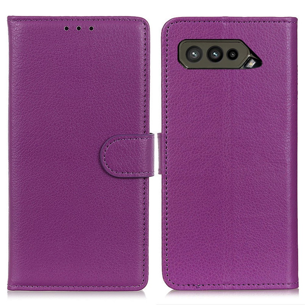 Litchi Texture PU Leather Wallet Stand Phone Protective Shell Case for Asus ROG Phone 5 - Purple-1