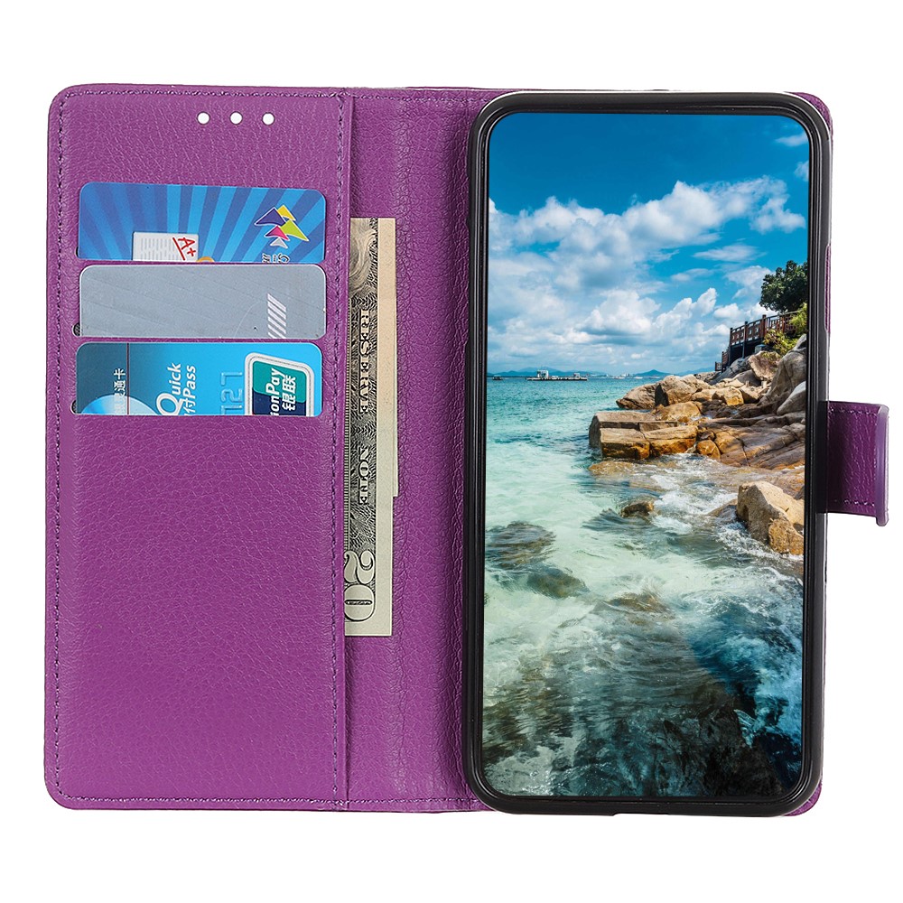 Litchi Texture PU Leather Wallet Stand Phone Protective Shell Case for Asus ROG Phone 5 - Purple-3