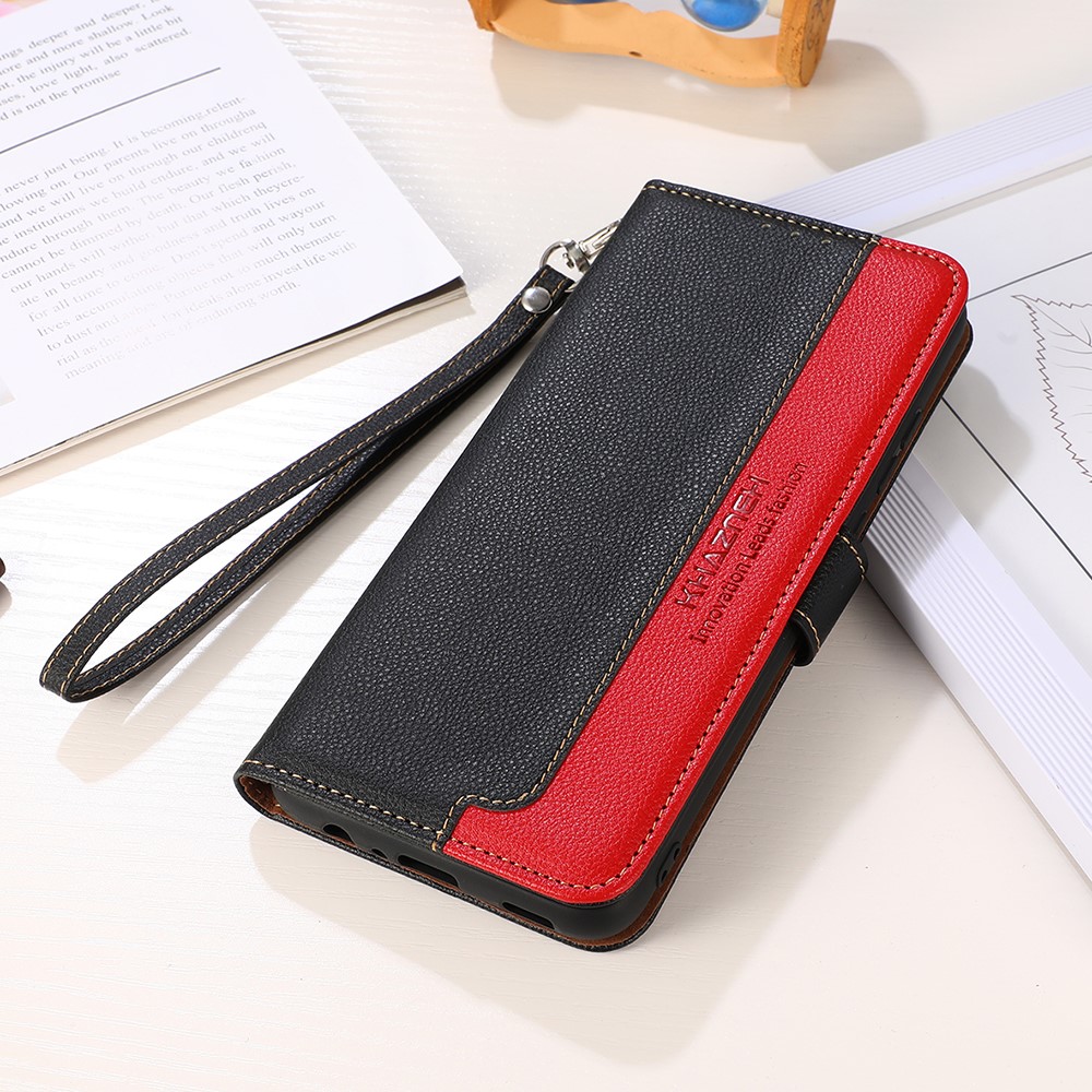KHAZNEH RFID Blocking Litchi Skin Leather Anti-theft Swiping Design Wallet Phone Shell Case for Asus ROG Phone 5 - Black-2